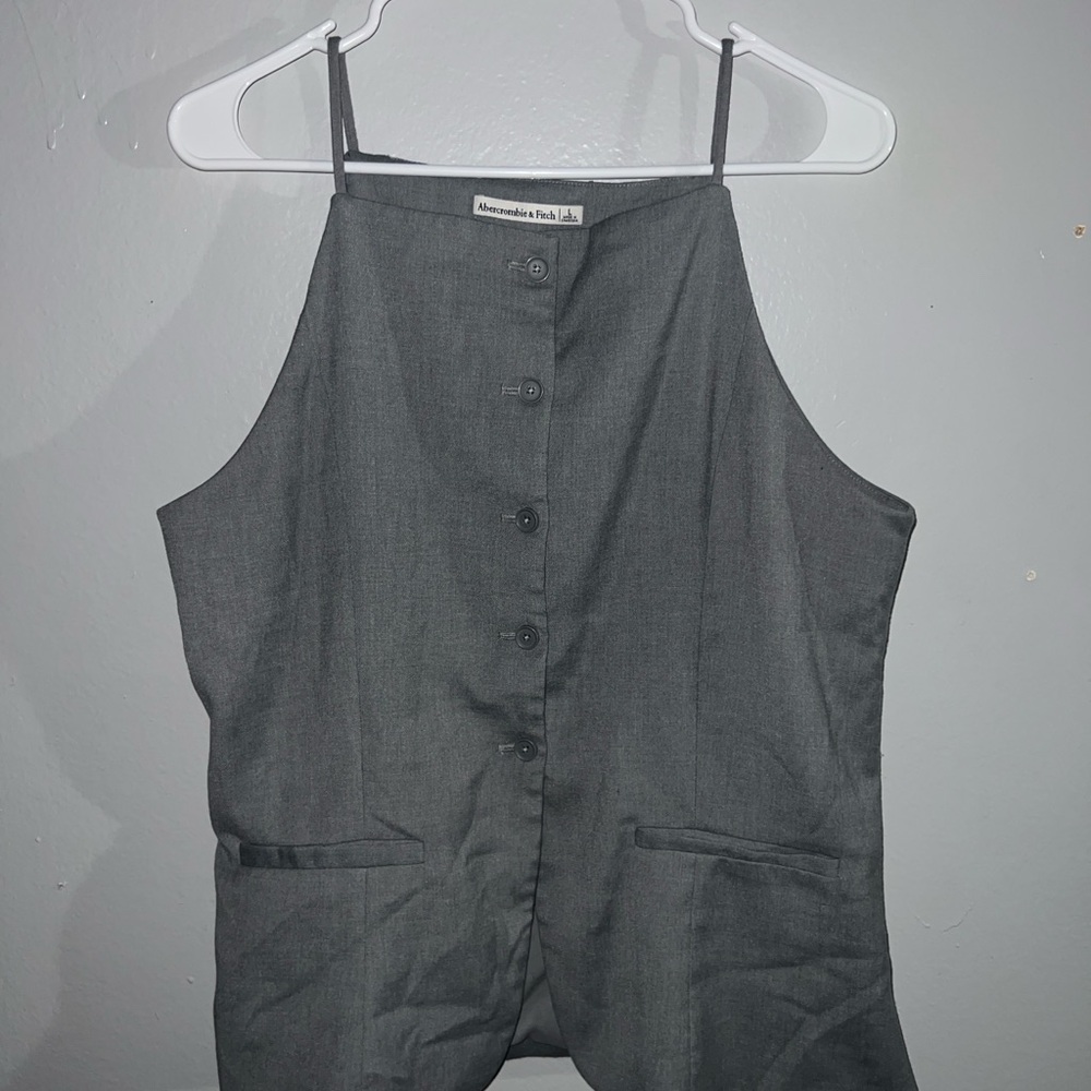 Abercrombie & Fitch Charcoal Gray Button-Front Halter Camisole